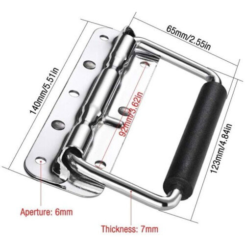 2-piece folding handle, spring-loaded box handles for hardware boxes, silver handles, carrying handle for 1