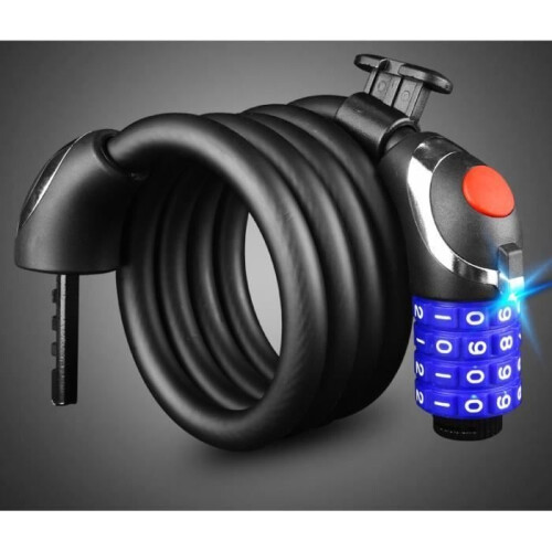 Security Lock for Bicycle, Motorcycle, Scooter - Anti-Theft Cable Lock - 4-Digit Combination Lock - Mounting Bracket - Waterproof