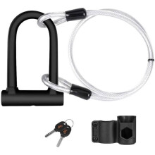 U-lock for bicycles - Steel - 16 mm - 1.2 m cable - Mounting bracket