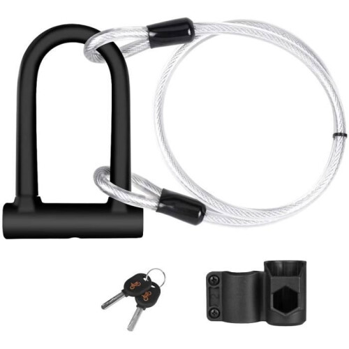 U-lock for bicycles - Steel - 16 mm - 1.2 m cable - Mounting bracket