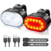 Front and Rear Bike Light Kit, Powerful LED Bike Lighting, IPX5 Waterproof Bike Lamp, USB Rechargeable Rear Lights A78