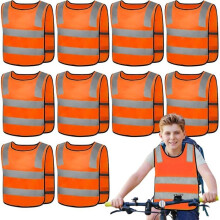 10-Pack Reflective Children's Safety Vests, Ages 3-12, for Cycling and Outdoor Visibility
