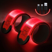 Rechargeable LED Light-Up Armband - High Visibility at Night - Red - Adult - Unisex - Running