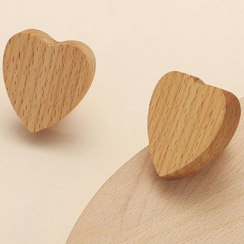 Cabinet Knobs - LARGEIGHT - Heart - Solid Wood - 6 Pieces - Multiple Colors 2