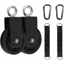 Cable Pulley, Strength Training Pulley with Suspension Strap and Carabiner, Swivel Lifting Pulley with Single Pulley (2 Pcs)