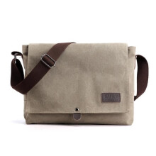 Men's Canvas Messenger Bag - INSFITY - Khaki - Shoulder Bag - 33x8x28cm