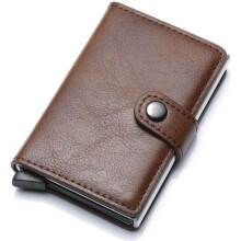 Anti-RFID Card Holder - BROWN - For Adults (Men and Women) - Leather + Alloy - 9.6 x 6.5 x 0.7 cm