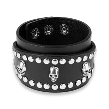 Bracelet - Leather - Men's - Wide - Skulls - Biker Style