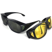 Set of 2 sunglasses, night protection against UV rays, driving glasses, day and night, black