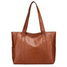 Women's Brown Handbag - Shoulder Bag, Large Capacity Tote Bag, PU Leather, for Everyday Use, Work, Shopping