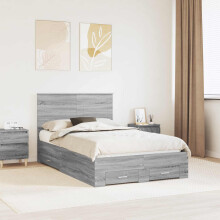 vidaXL Bed Frame with Drawer Grey Sonoma 120 x 190 cm Engineered Wood
