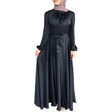 (XXL, Black) Muslim Dress for Women Full Cover Long Sleeve Satin Islamic Arab Maxi Dress with Hijab Abaya Kaftan Clothes
