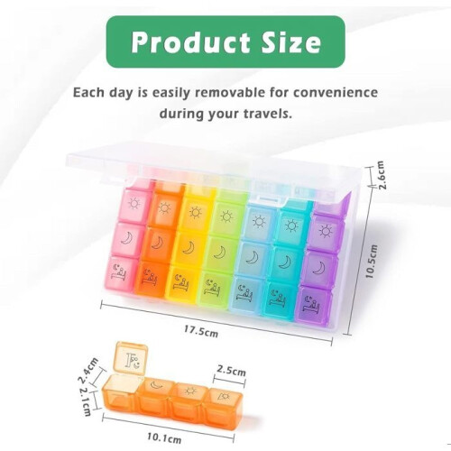 7-Day Weekly Pill Organizer - 4 Compartments per Day (28 Total) - Colorful 1