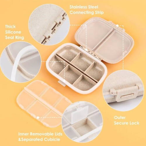Portable Pill Organizer with 6 Compartments, Mini Pocket-Sized Medicine Box, Pill Case 2