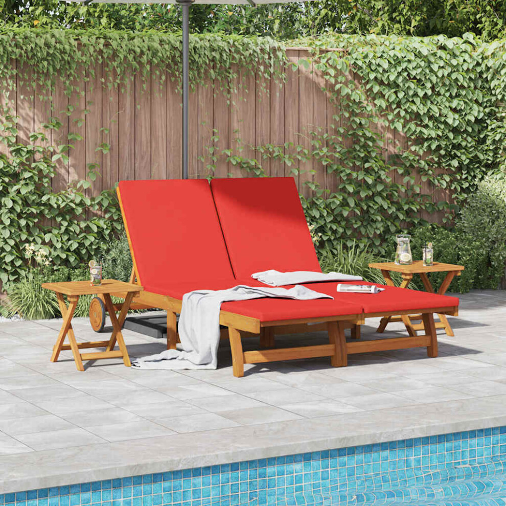 Vidaxl Sun Lounger Reclining With Cushion Red Solid Acacia Wood