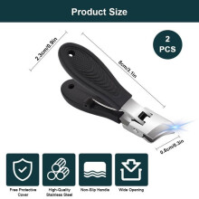 2-Piece Angled Nail Clipper Set, Stainless Steel Nail Clipper for Hard and Thick Toenails, Nail Clipper for Elderly People, Wide J