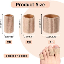 Set of 24 toe separators in 3 sizes, soft gel toe spacer tubes, protective sleeves for