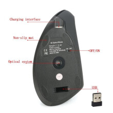 2.4 GHz Wireless Optical Vertical Mouse 800/1600/2400 DPI; ChaoHuiFeng Ergonomic Mouse 600mAh Rechargeable with 5 Buttons; Black
