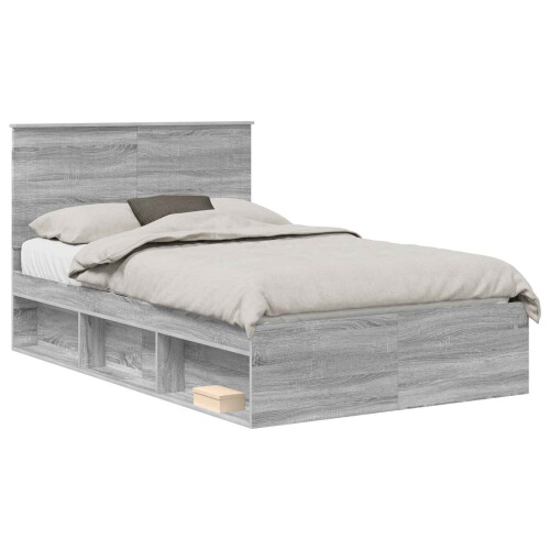 VidaXL vidaXL Bed Frame Grey Sonoma 120 x 190 cm Solid Pine Wood 1