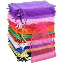Set of 100 multicoloured organza bags, 10 x 15 cm, organza gift bags, jewellery pouches, wedding favor bags