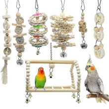 Bird chew toys - NAMOTU - Set of 7 - Natural wood - Safe - Multifunctional