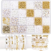 Set of 1000 beads for jewelry making: alphabet beads, gold spacer beads, imitation beads, charms