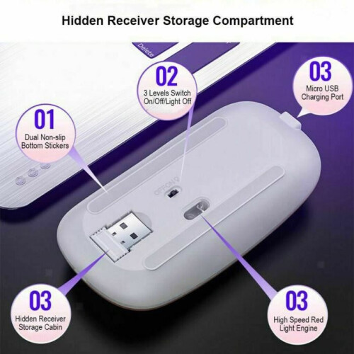 Wireless Gaming Mouse - Ultra-thin - Rechargeable - 4 Buttons - Silent Clicks 2