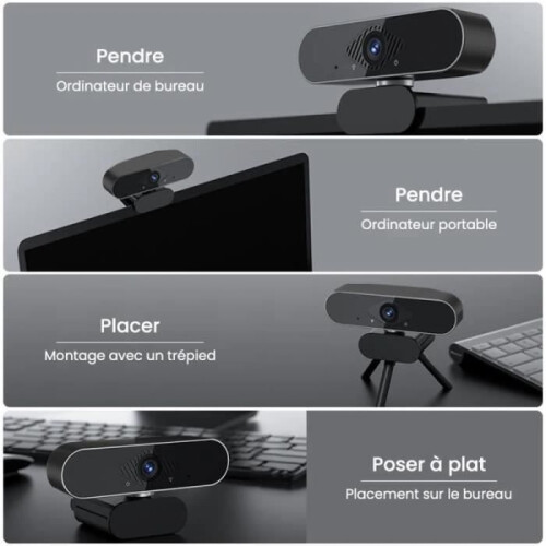 Webcam - UVERBON - HD 1080P - Noise-canceling microphone - Fill light - Adjustable angle 1