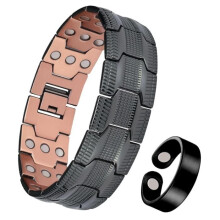 Men's copper magnetic bracelet, 3 adjustable rows of copper magnets, 3500 gauss, magnets (black), rings