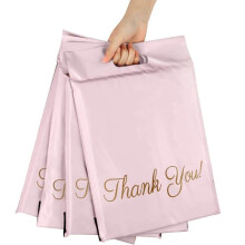 100 Pieces Plastic Shipping Envelopes, Waterproof and Strong Shipping Bags with Handle, 32*40cm+6cm+5cm (Pink)