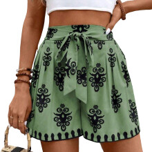 Women Casual Shorts Drawstring Elastic Waist Shorts-Mint M