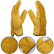 Gardening gloves - WEN - Yellow leather - Thorn-resistant - Size XL - Unisex