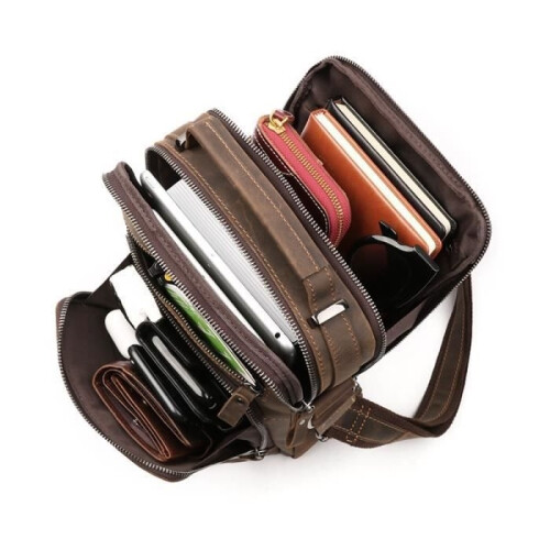 Men's Messenger Bag - Premium Leather - Large Capacity - Brown 1