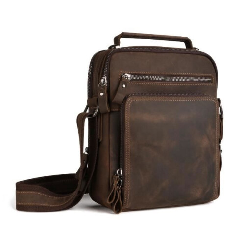 Men's Messenger Bag - Premium Leather - Large Capacity - Brown 2