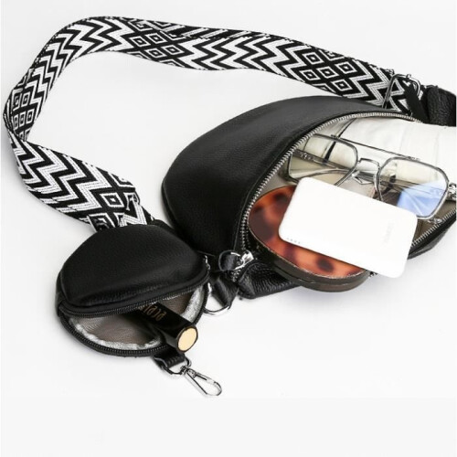 Shoulder bag - Women's - Black - PU leather - Zippered - Multifunctional 1