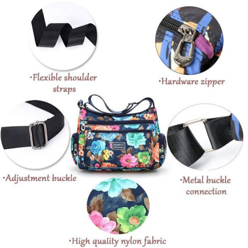 Women's Shoulder Bag, BYONDSELF, Multiple Pockets, Adjustable Shoulder Strap, Colorful Flowers 2