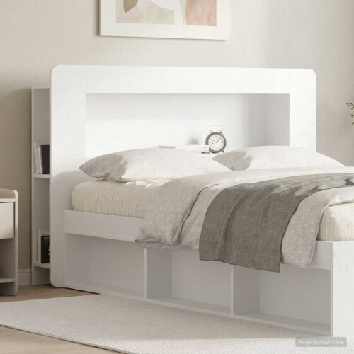 VidaXL vidaXL Headboard Cabinet with Storage High Gloss White Engineered Wood 1