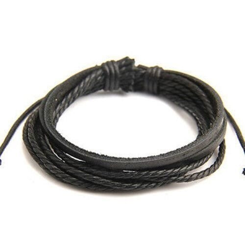 Multi-layered braided leather bracelet - Black 2