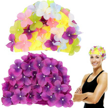 2 Stück Damen-Badekappen, florales Stretchmaterial, atmungsaktiv und elastisch, ideal für Zöpfe und Dreadlocks.