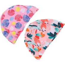 2er-Pack Badekappen mit Cartoon-Motiven, rosa-fuchsartigem Hawaii-Muster, leichte Badekappen