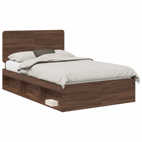 VidaXL vidaXL Bed Frame with Headboard Brown Oak 120 x 200 cm Solid Pine Wood 1