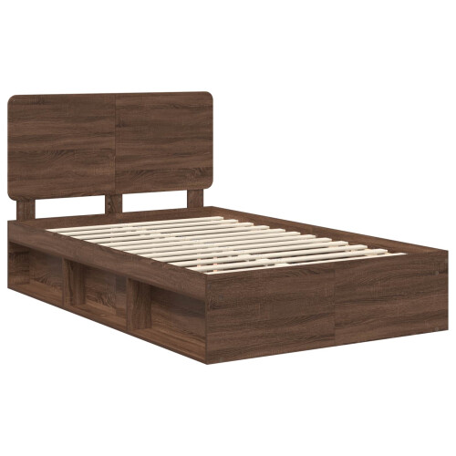 VidaXL vidaXL Bed Frame with Headboard Brown Oak 120 x 200 cm Solid Pine Wood 2
