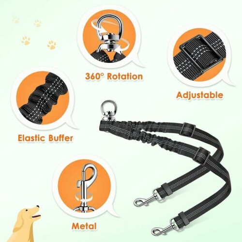 360 Double Dog Leash Separator, Anti-Tangle, Reflective and Adjustable 2