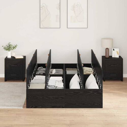 VidaXL vidaXL Storage Bed Frame Black Oak 120 x 190 cm Engineered Wood 1