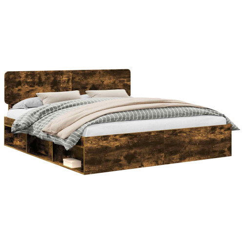 VidaXL vidaXL Bed Frame Smoked Oak 180 x 200 cm Solid Pine Wood 1
