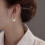 Silver Crushed Bead Hoop Drop Earrings with Large Imitation Pearl 2