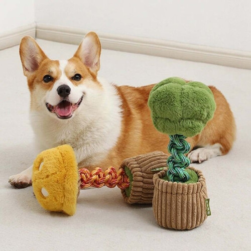 Dog toy - PZCC - Plush tree - Yellow - Green - Fabric 2
