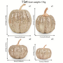 (7Pcs-Champagne) [Thanksgiving Decor] 7pcs Glittering Champagne Artificial Pumpkins-Multi-Size Indoor Thanksgiving Decor for Fireplace