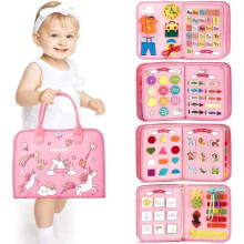 Busy Board Educational Toy for Learning Fine Motor Skills, Portable Board Games for Children, Montessori Activity Board 3 4