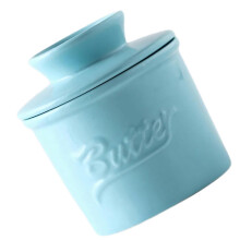 (Blue) Elegant Ceramic Butter Jar Portable Ceramic Butter Dish Storage Jar Ideal For Breakfast And Baking Needs White